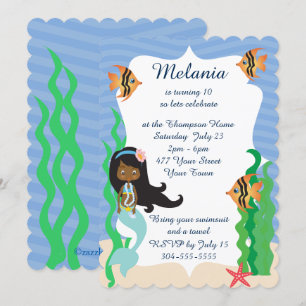 Convite Partido de Piscina de Aniversário da Sereia Étnica