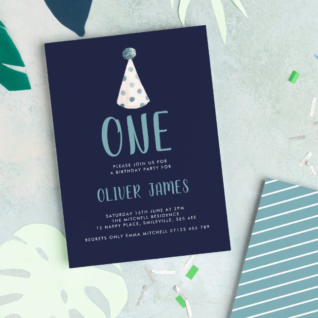 Convite Partido de primeiro aniversario azul do chapéu do (Criador carregado)