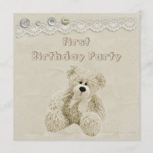 Convite Partido de primeiro aniversario do laço do vintag