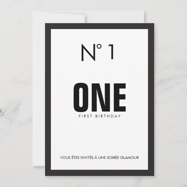 Convite Partido de primeiro aniversario preto & branco do (Verso)