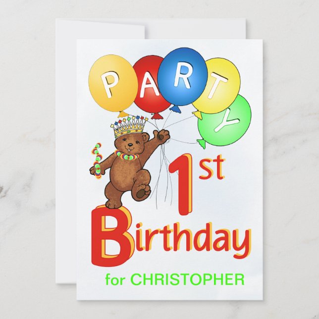 Convite Partido de primeiro aniversario real do urso de (Frente)