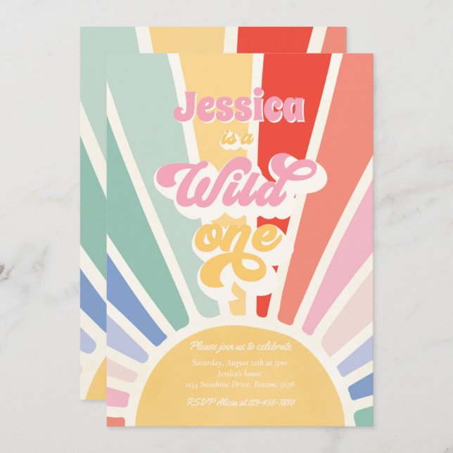 Convite Partido de primeiro aniversario Selvagem do Arco-Í (Frente/Verso)