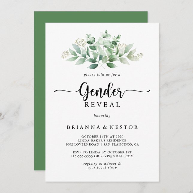 Convite Partido de Revelação de Gênero do Eucalipto Minima (Frente/Verso)