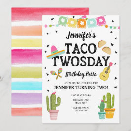 Convite Partido de segundo aniversário da menina do cacto