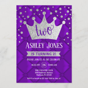 Convite Partido de segundo aniversário - prata do roxo