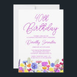 Convite PARTIDO DE SURPRESA aniversário de 40 anos Roxo<br><div class="desc">Uma bonito borda de flores silvestres decora o fundo deste convite de festas surpresa para aniversário de 40 anos adulto. Flores roxas, azuis, amarelas e alaranjadas criam um design colorido e feliz para celebrar esse aniversário marco. A caligrafia roxa moderna e simples acrescenta um toque de tendência para mantê-la fresca....</div>