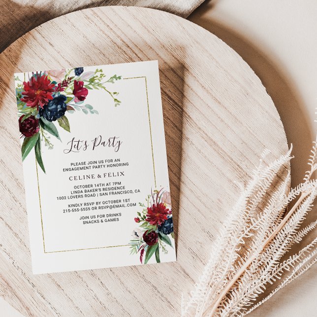 Convite Partido de Vamos Floral de Blush do Marinho Modern (Criador carregado)