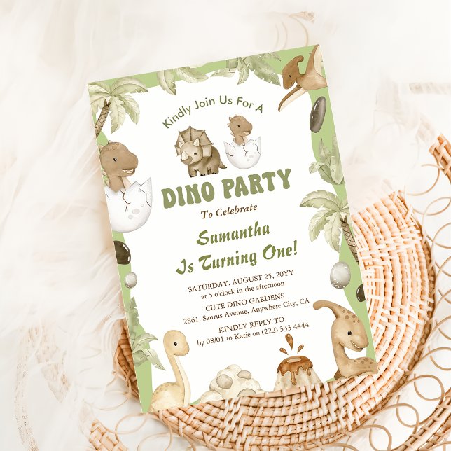 Convite Partido Dino | Dinossauros Cutes Primeiro Aniversá (Criador carregado)