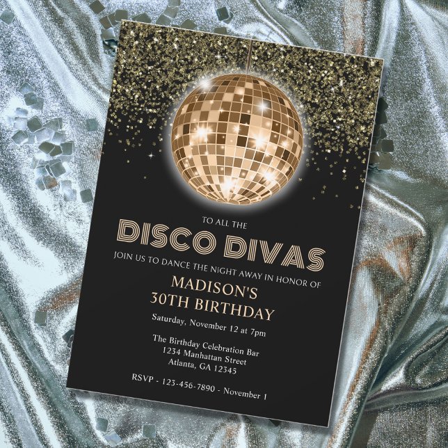 Convite Partido Disco Glitter Dourado Negro (Criador carregado)
