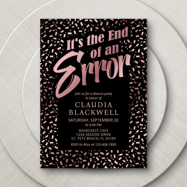 Convite Partido Divorciário Rosa Dourado Confetti (Criador carregado)