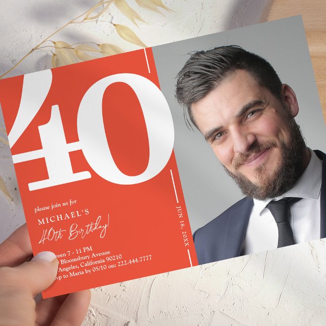Convite Partido do aniversário de 40 anos de Fotos Vermelh (Criador carregado)