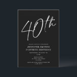 Convite Partido do aniversário de 40 anos do Fortieth Scri<br><div class="desc">Este convite para o aniversário de 40 anos moderno apresenta um fundo preto chic com escrita branca e tipografia moderna. O roteiro diz "40º". Todas as cores (até mesmo o script do ano) são personalizáveis completa e facilmente. Você pode até adicionar uma foto atrás! Basta usar a "ferramenta design" no...</div>