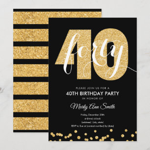 Convite Partido do aniversário de 40 anos Dourado e Negro
