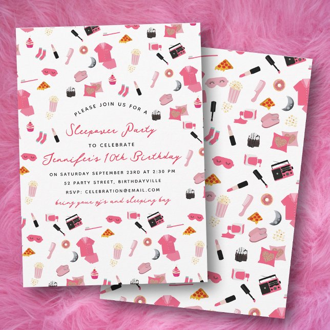 Convite Partido do Aniversário de criança de Sonolência do (Slumber Party Sleepover Kids Birthday Party Invitation)