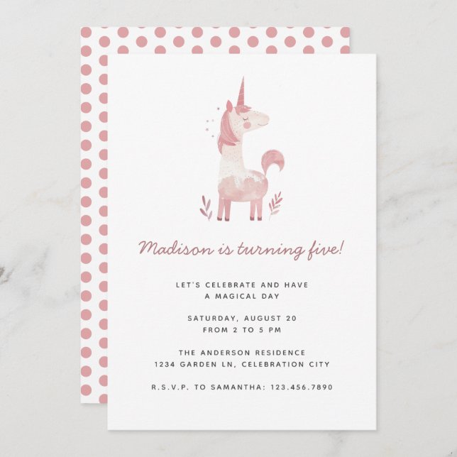 Convite Partido do Aniversário de criança do Unicorn Moder (Frente/Verso)