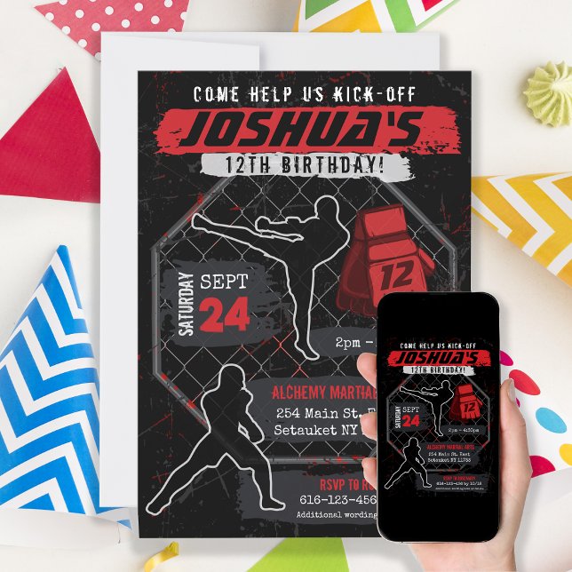 Convite Partido do Aniversário de criança MMA Karate Ninja (Criador carregado)