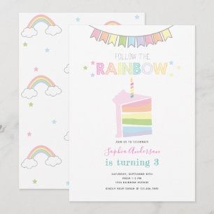 Convite Partido do Aniversário de criança Pastel Rainbow