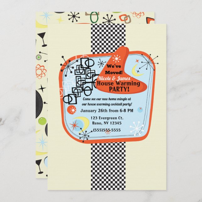 Convite Partido do Aquecimento Doméstico Vintage do Retro  (Frente/Verso)