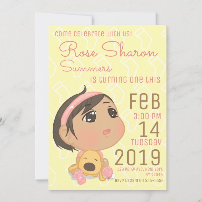 Convite Partido do bebé do aniversário do rosa e do (Frente)