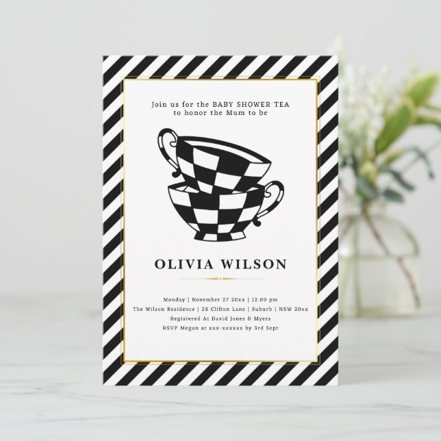 Convite Partido do Chá Clássico do Chá de fraldas (Em pé/Frente)