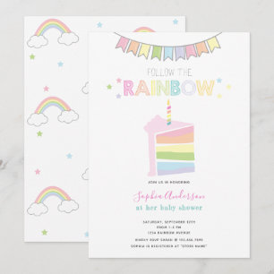 Convite Partido do Chá de fraldas Pastel Rainbow