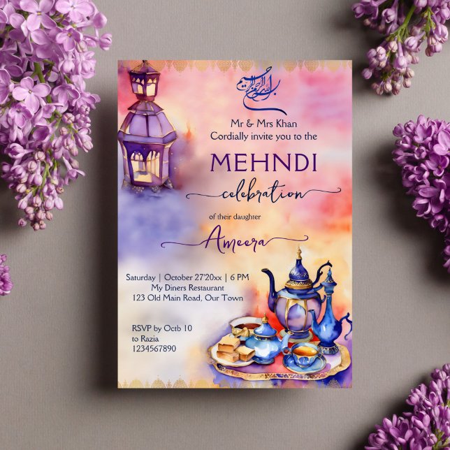 Convite Partido do chá turco árabe mehndi henna (Arabian Turkish Mehndi Henna tea party Islamic mehndi template invitation instant download lanterns)