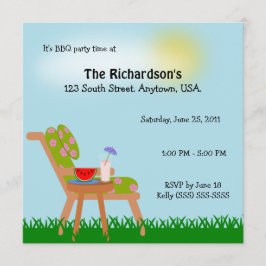 Convite Partido do CHURRASCO das horas de verão da cadeira