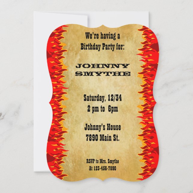 Convite Partido do CHURRASCO Ocidental das Chamas Vermelha (Verso)