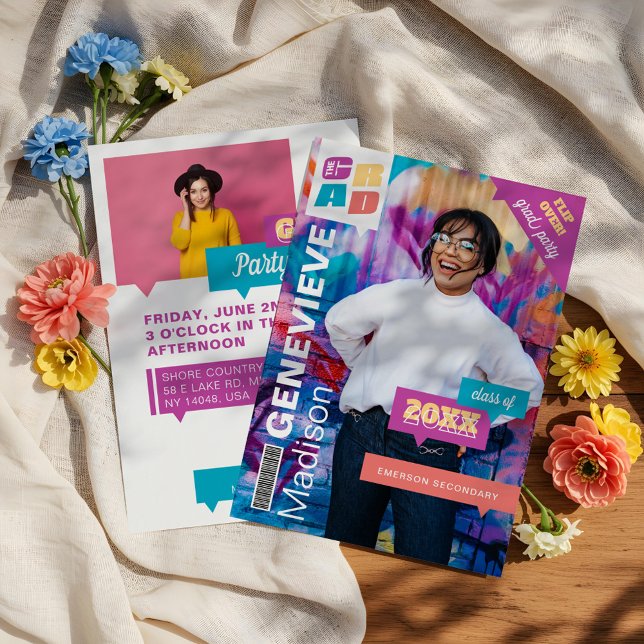 Convite Partido do Cobrir da Revista Fotográfica do Forman (Grad Retro Hip Graduate Photo Magazine Cover Party Invitation)