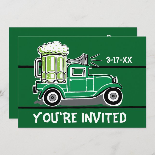 Convite Partido do Dia de São Patrício de Caminhão de Cerv (Frente/Verso)