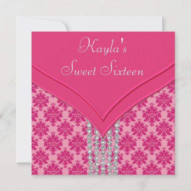Convite Partido do doce 16 do damasco do rosa quente (Frente)