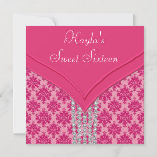 Convite Partido do doce 16 do damasco do rosa quente