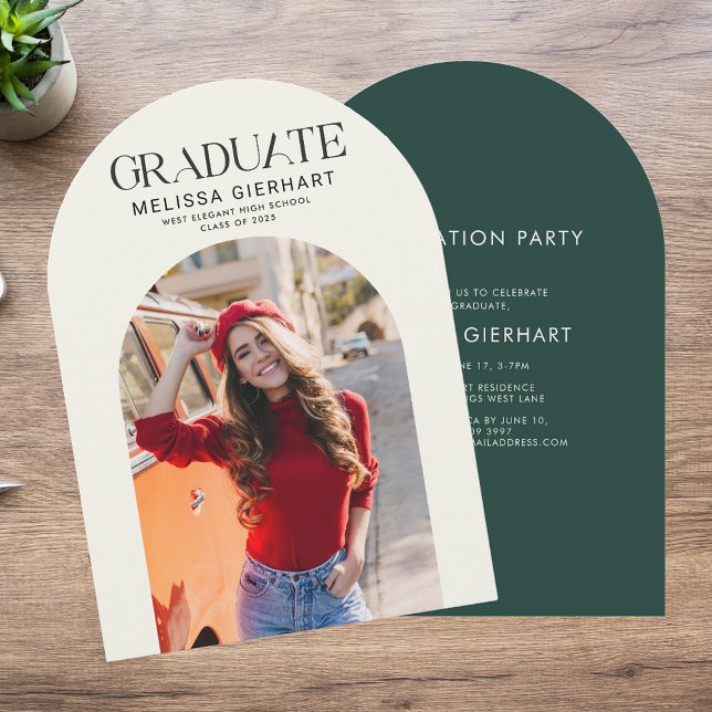 Convite Partido do Formandos Elegant Formando Photo 2025 (Graduation 2025 Green Champagne Photo Arch Party Invitation)