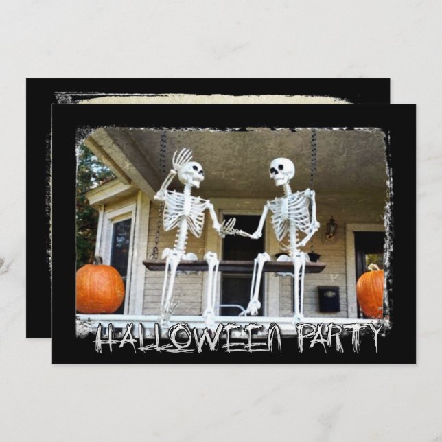 Convite Partido do Halloween do Skeletons Personalizado (Frente/Verso)