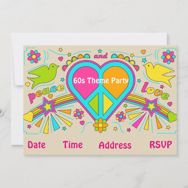 Convite partido do hippy de flower power do tema 60s (Frente)
