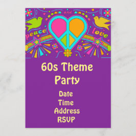 Convite partido do hippy de flower power do tema 60s