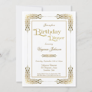 Convite Partido do Janto Elegante Dourado Lace Birthday