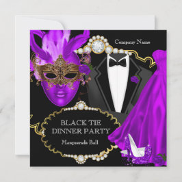 Convite Partido do Janto mascarada Ball Purple Black Tie