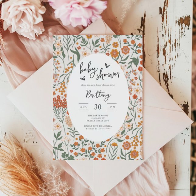 Convite Partido do Jardim de Flores Selvagens Gênero Chá d (Fall Wildflower Baby Shower Invite)