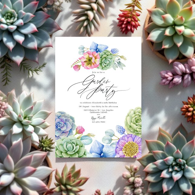 Convite Partido do Jardim Suculento do Pastel Elegante (Elegant Pastel Succulent Garden Party Invitation)