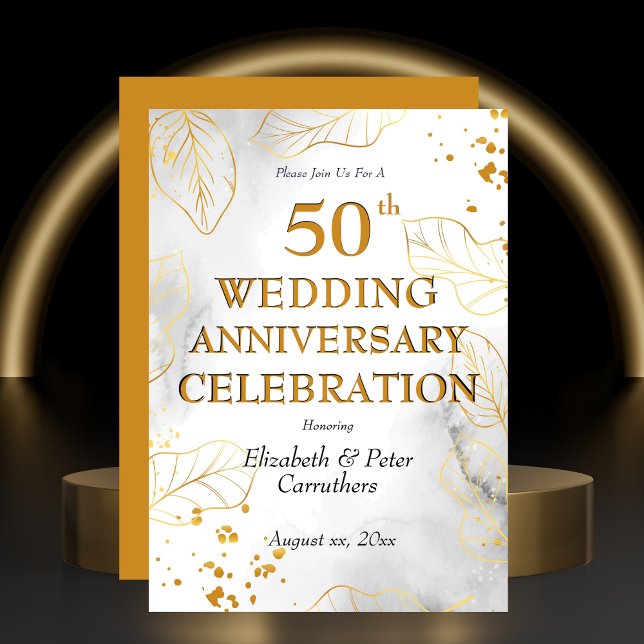 Convite Partido do Ouro de Celebração do 50º Aniversário d (50th Wedding Anniversary Celebration Golden Party Invitation)