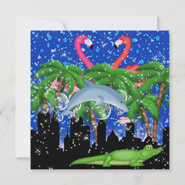 Convite Partido do paraíso nas luzes brilhantes do estilo (Frente)