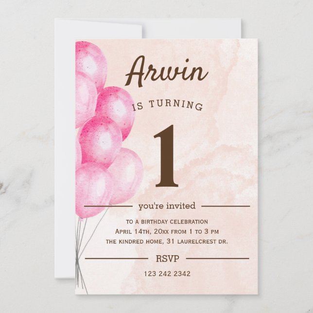 Convite Partido do primeiro aniversario Ballons (Frente)