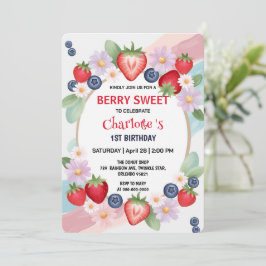 Convite Partido do primeiro aniversario de Morango Vermelh