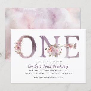 Convite Partido do primeiro aniversario Floral de Água Ro