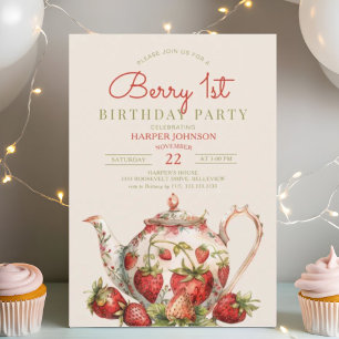 Convite Partido do primeiro aniversario Strawberry Berry