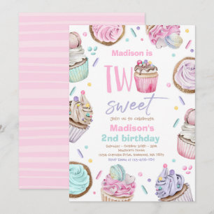 Convite Partido do segundo aniversário cupcake Dois Doce F