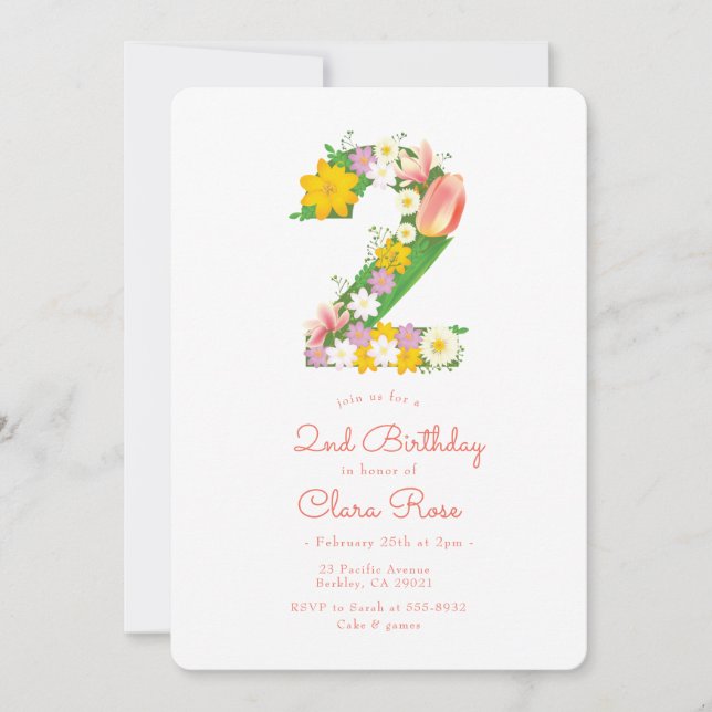 Convite Partido do segundo aniversário da Flor do Jardim (Frente)