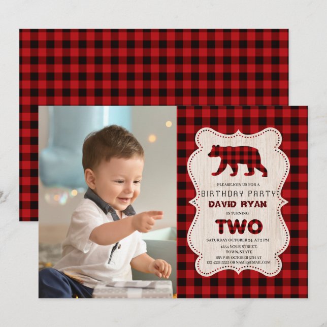 Convite Partido do segundo aniversário de Fotos do Buffalo (Frente/Verso)