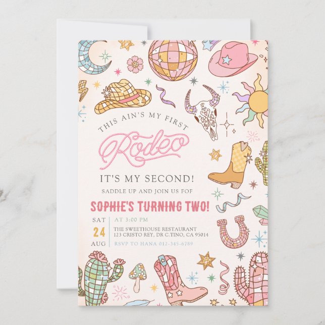 Convite Partido do segundo aniversário do Disco Cowgirl Ro (Frente)